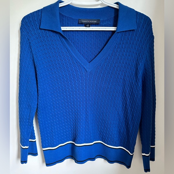 Tommy Hilfiger Women's Cotton Johnny Collar Cable Knit Sweater - Picture 1 of 3